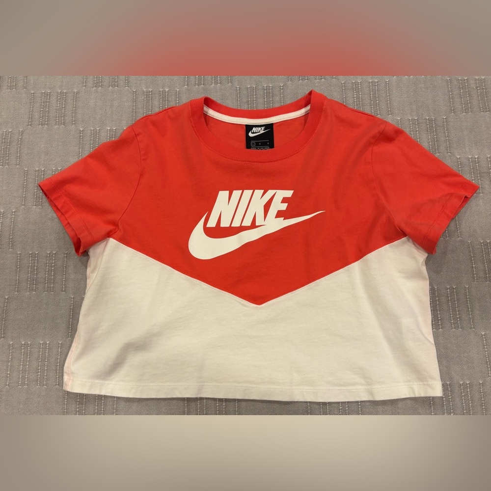 Nike Crop T-Shirt, Orange/White, Size Large